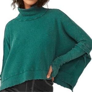 Free People Women's Pine Green Ribbed Sweater